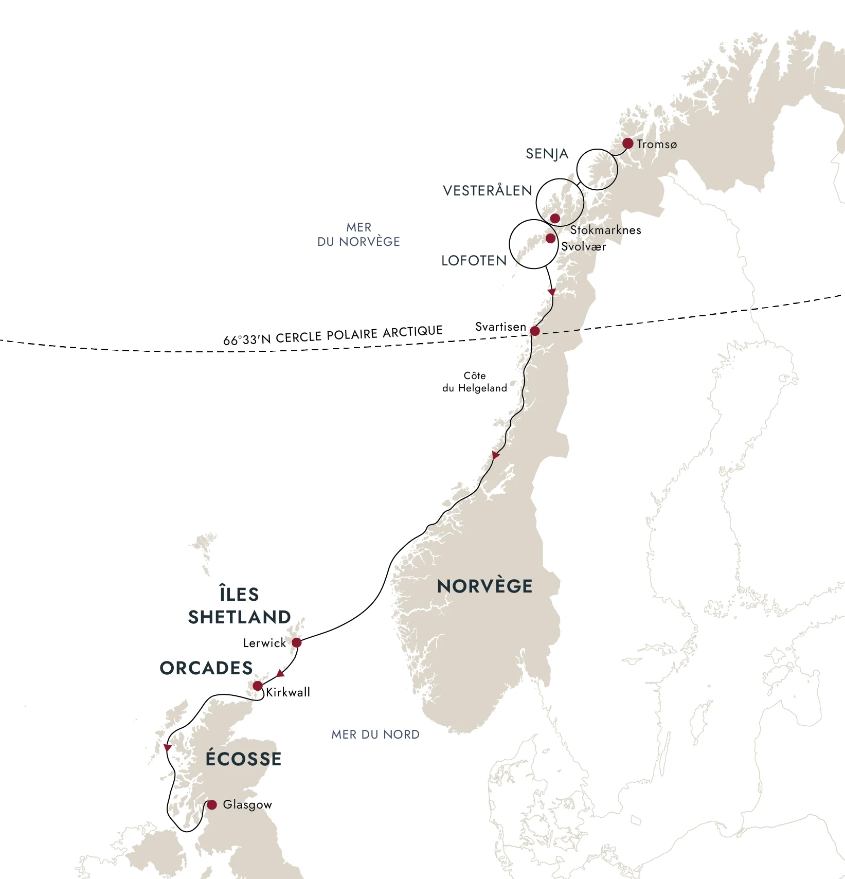 Carte de l'itinéraire de destination