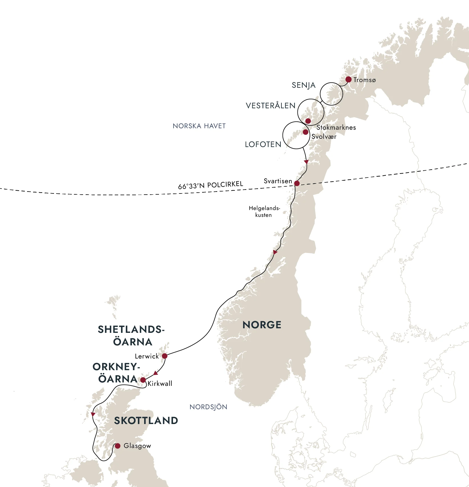 En karta över rutten till destinationen