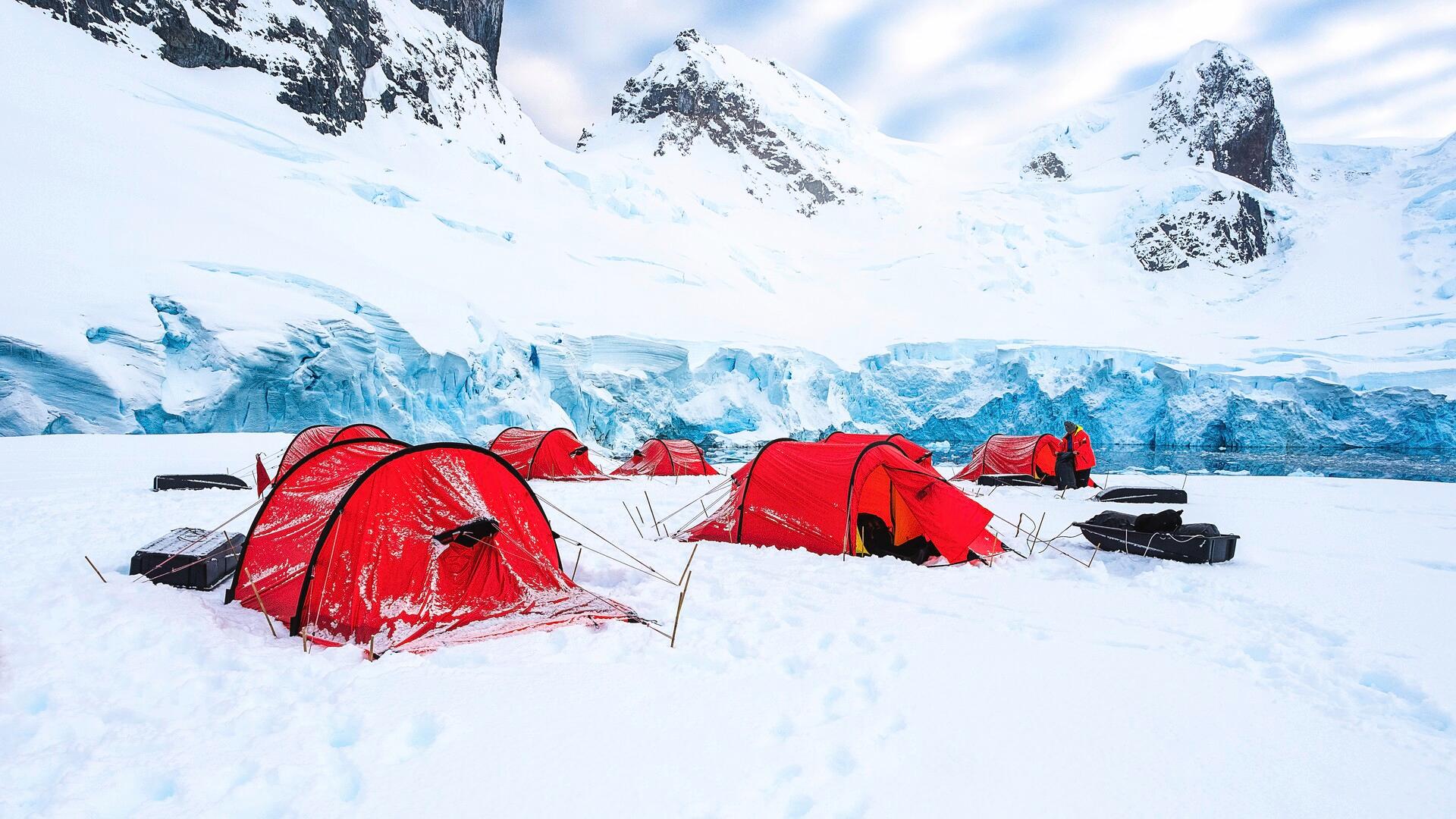 Guests taking part in Amundsen Night (Camping on the Ice) in Antarctica. Photo Credit: Stefan Dall / HX 