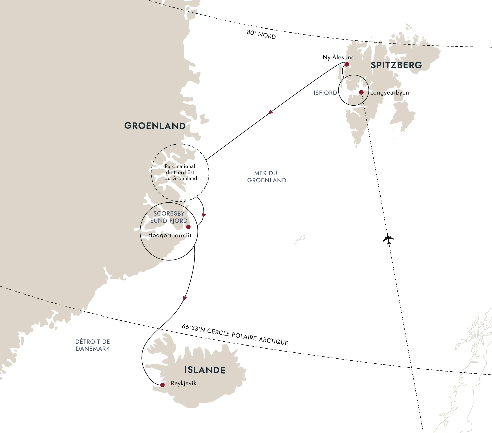 Carte de l'itinéraire de destination