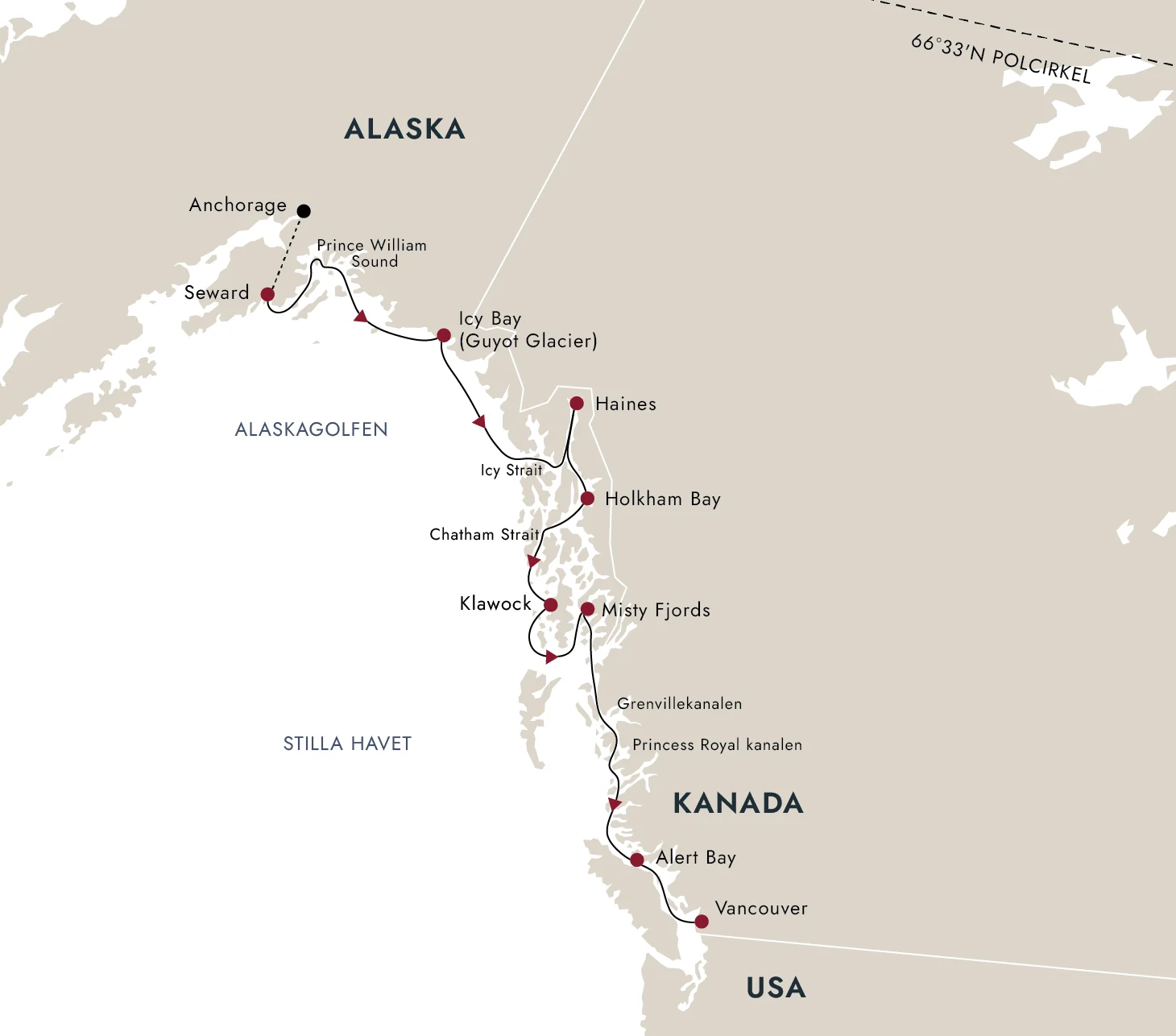 En karta över rutten till destinationen