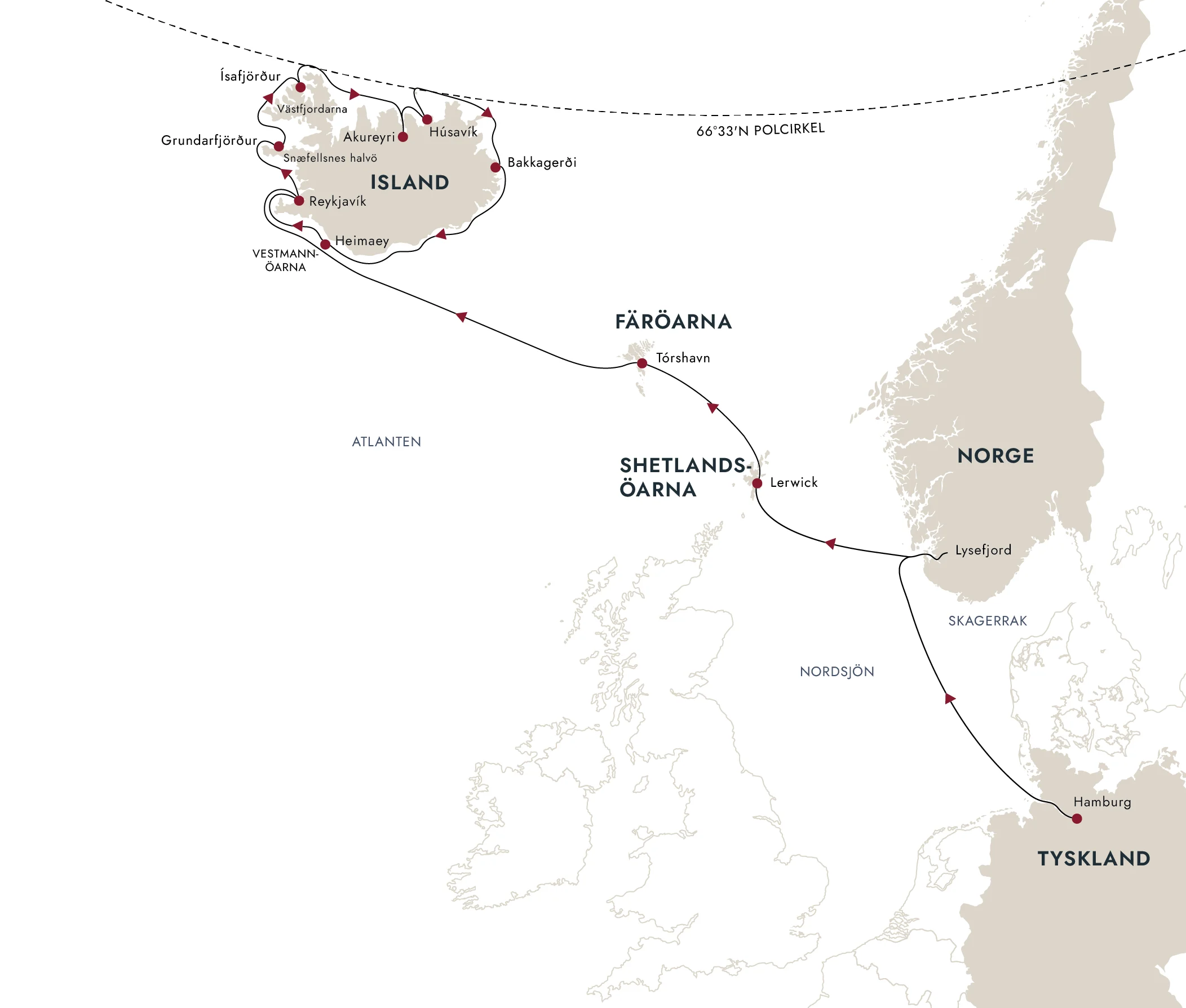 En karta över rutten till destinationen