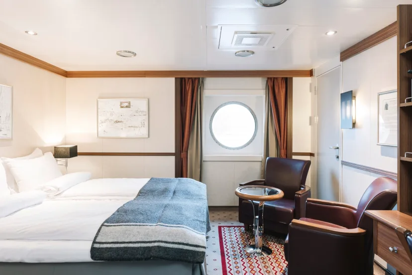 Bedroom in an Outside cabin (F2) onboard MS Fram. Credit: Clara Tuma