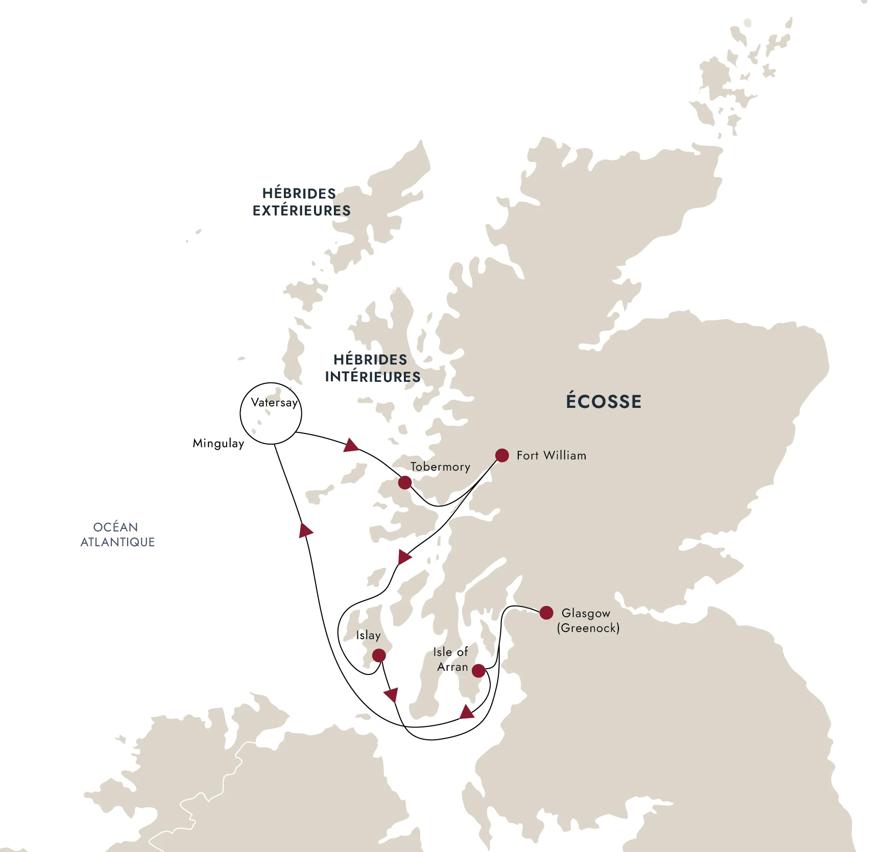 Carte de l'itinéraire de destination