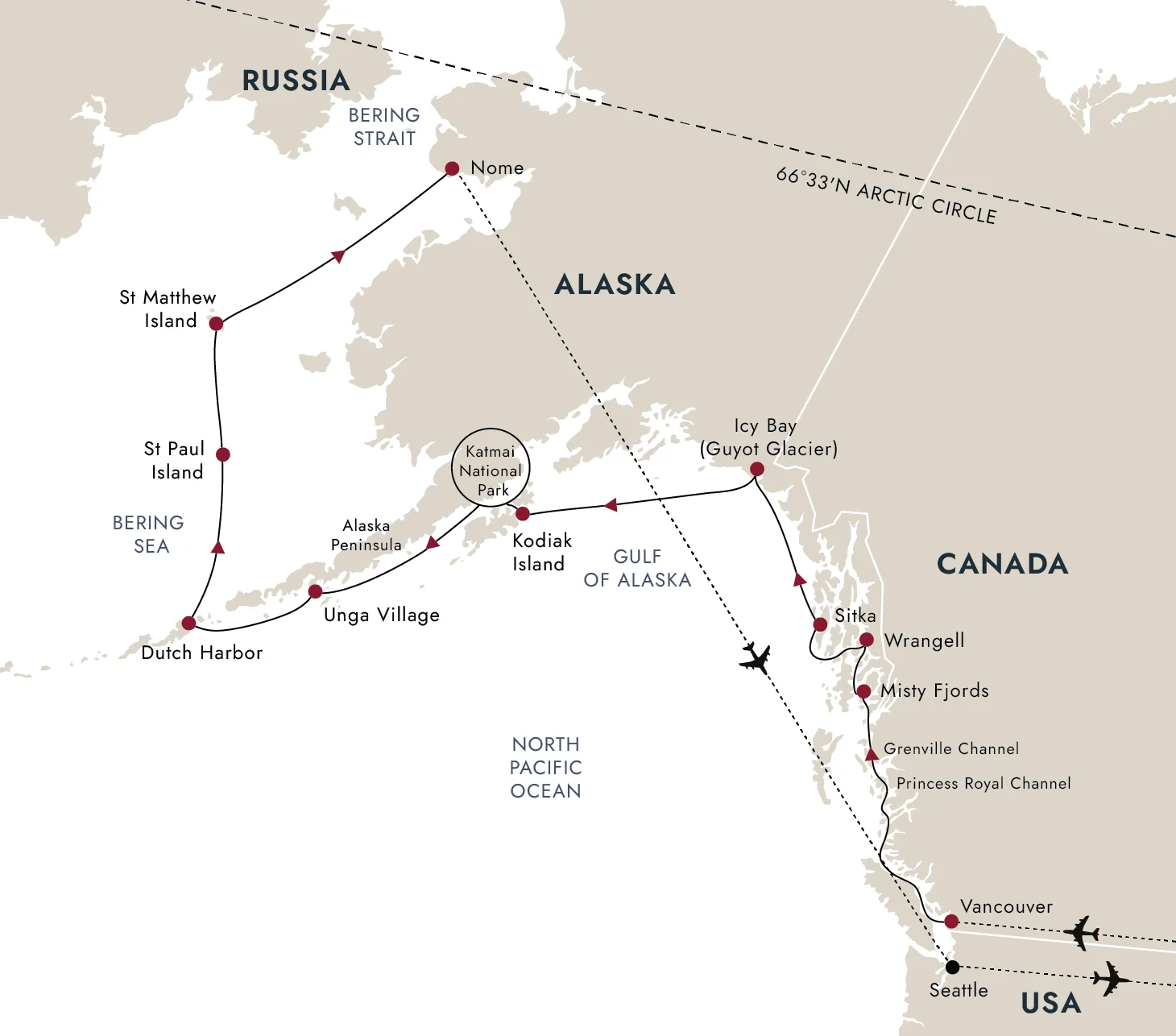 A map of the destination route