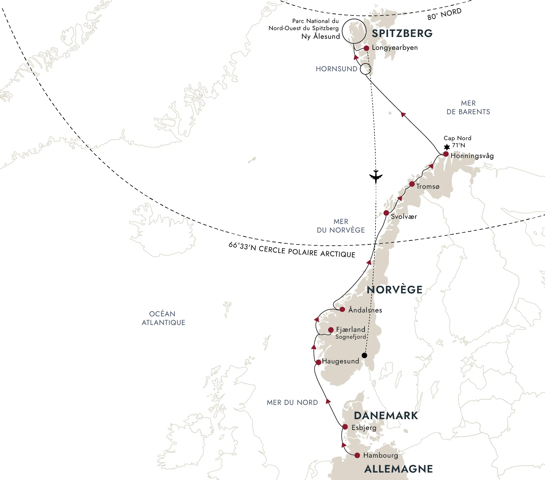 Carte de l'itinéraire de destination