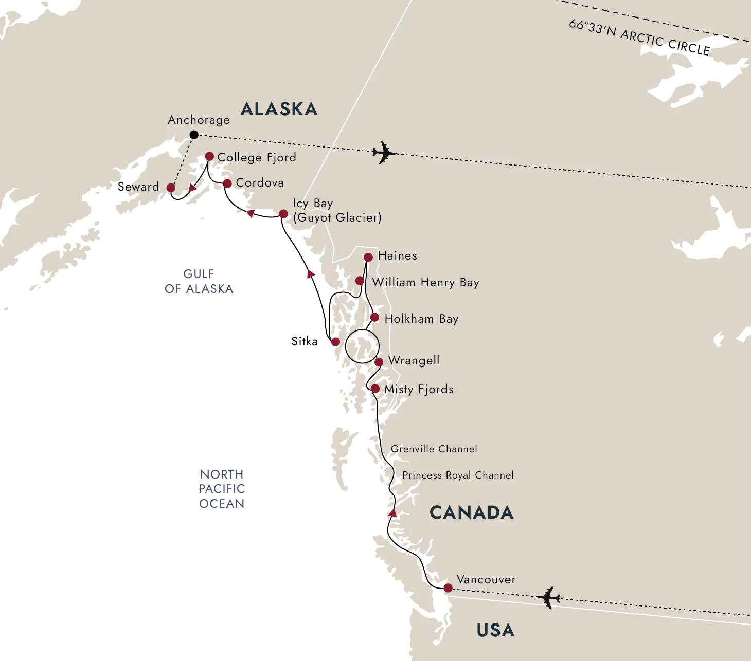 A map of the destination route