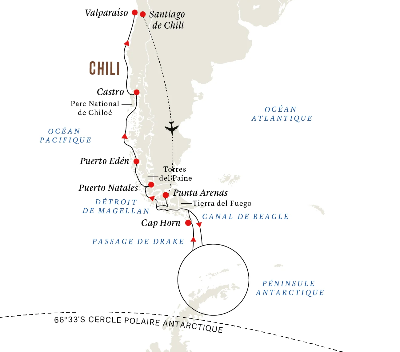 Carte de l'itinéraire de destination