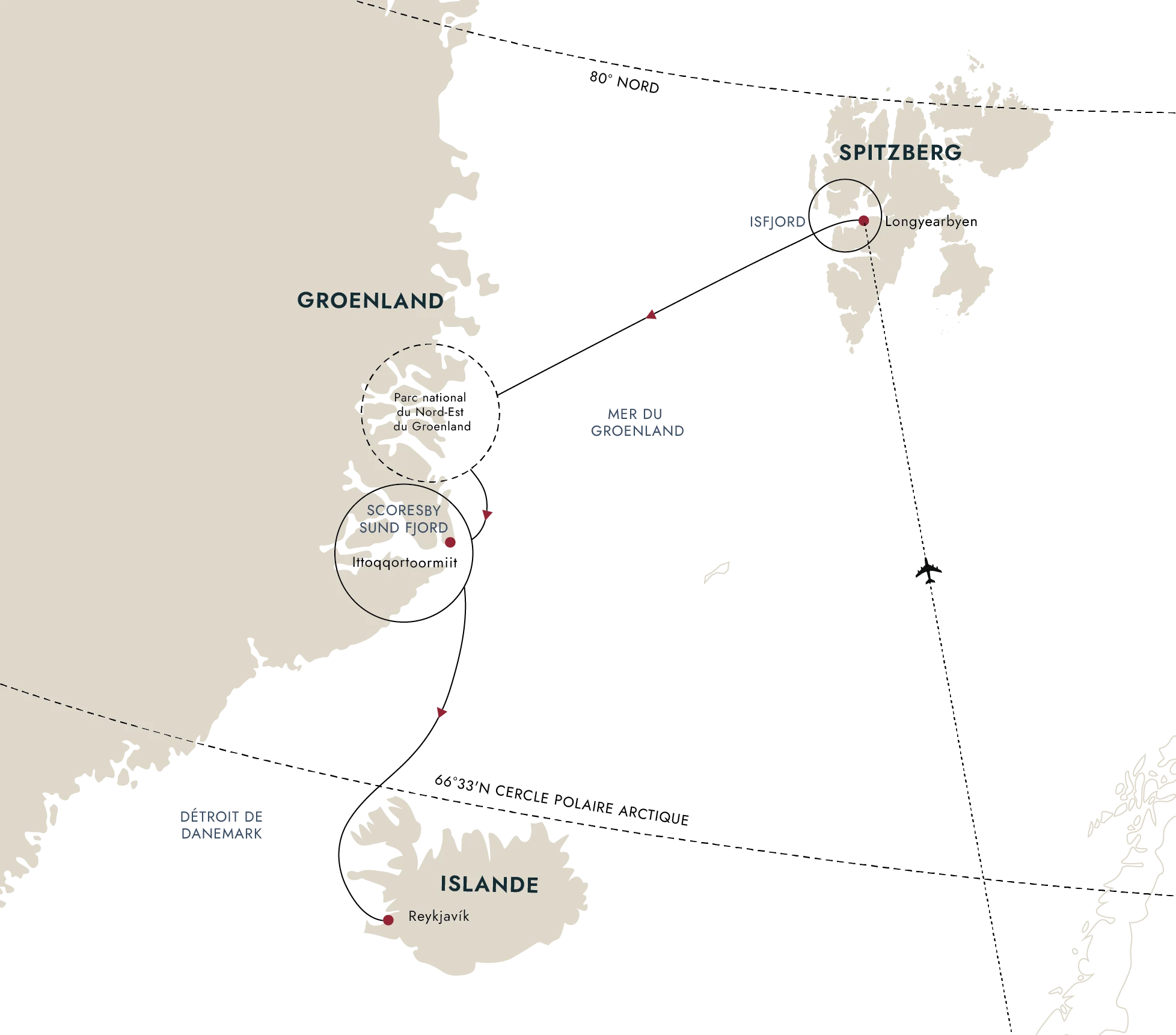 Carte de l'itinéraire de destination