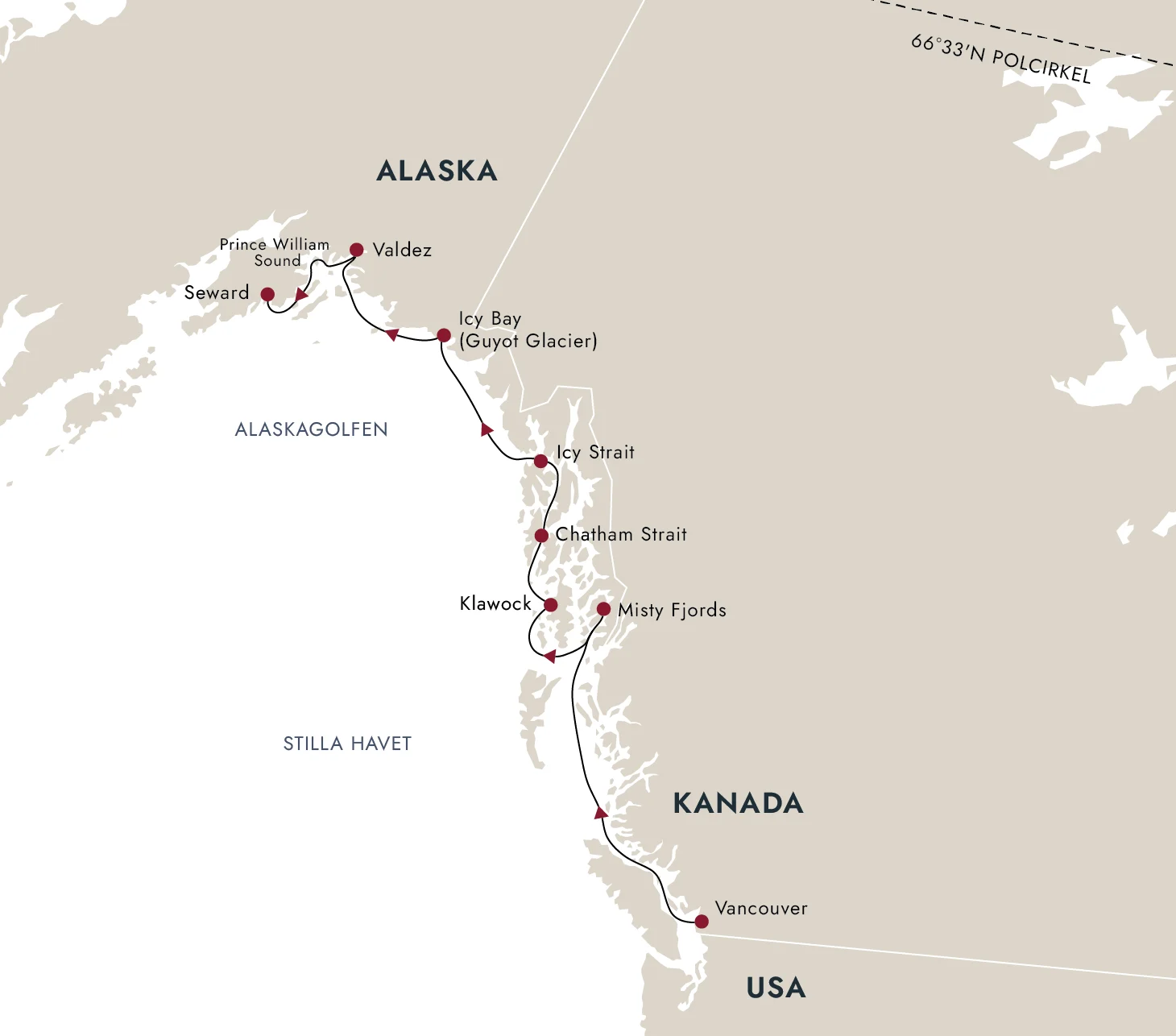 En karta över rutten till destinationen