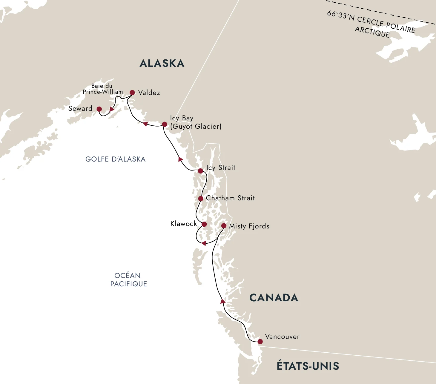 Carte de l'itinéraire de destination