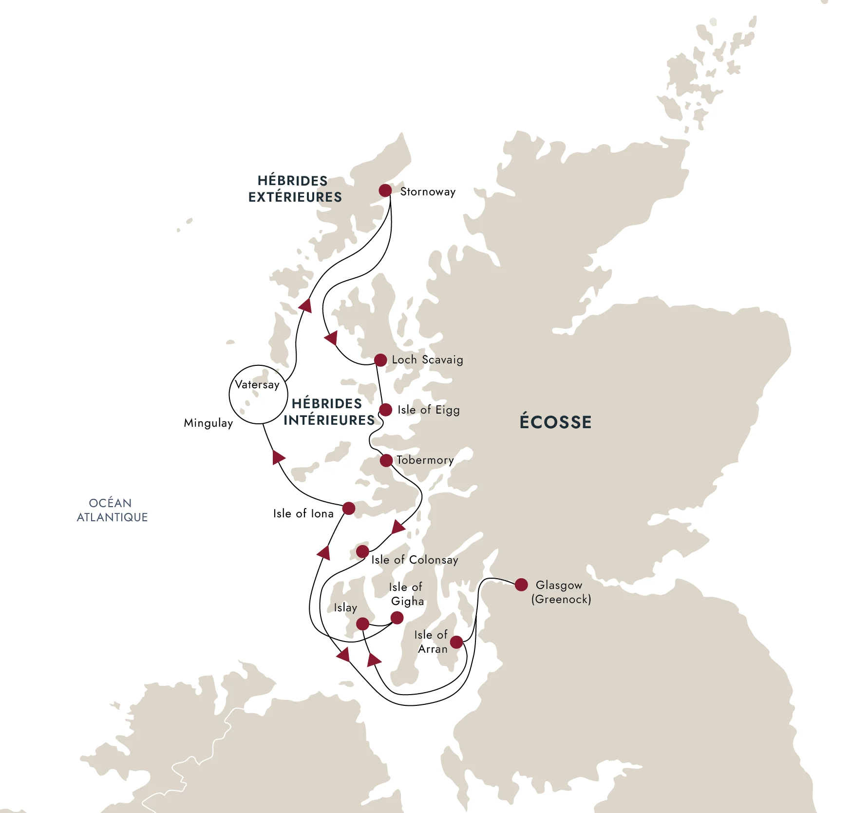 Carte de l'itinéraire de destination