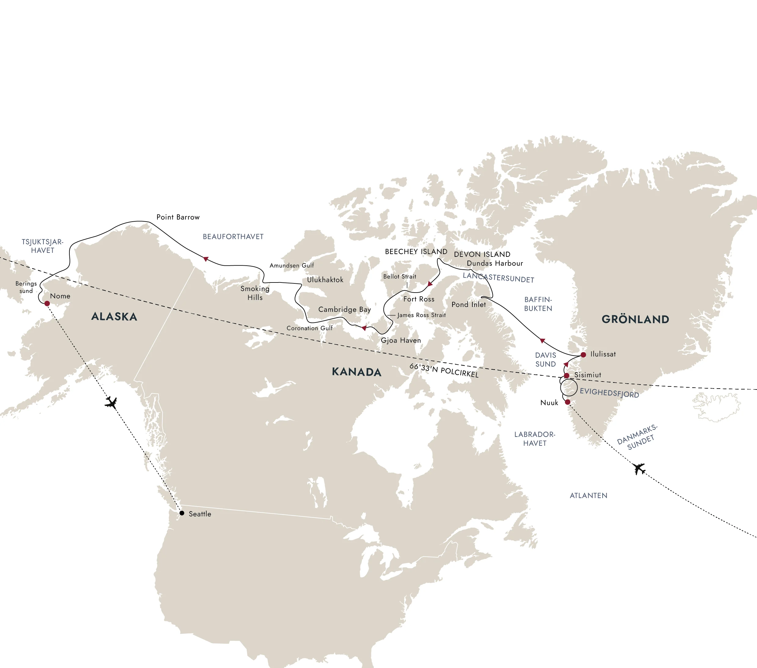 En karta över rutten till destinationen