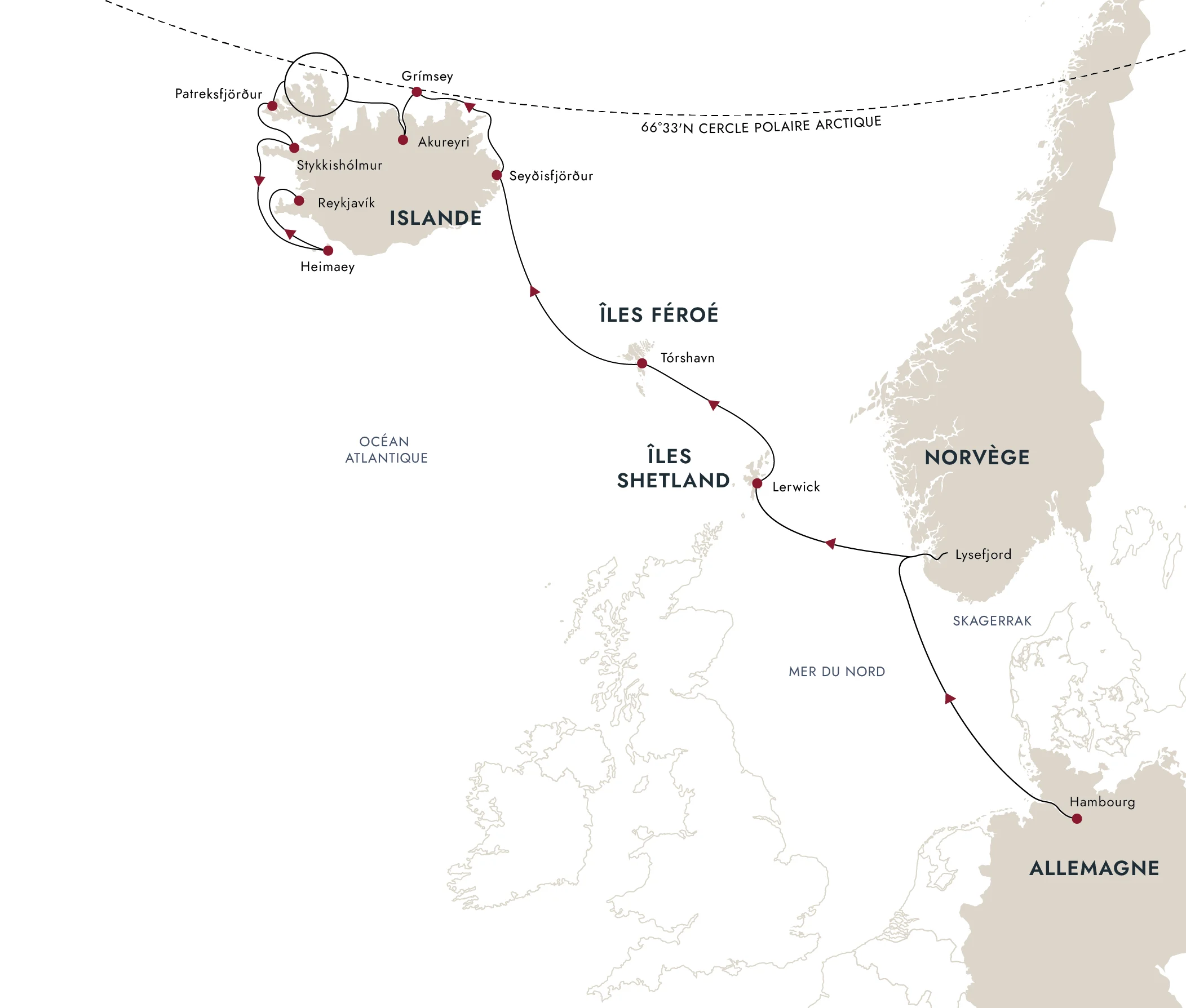 Carte de l'itinéraire de destination