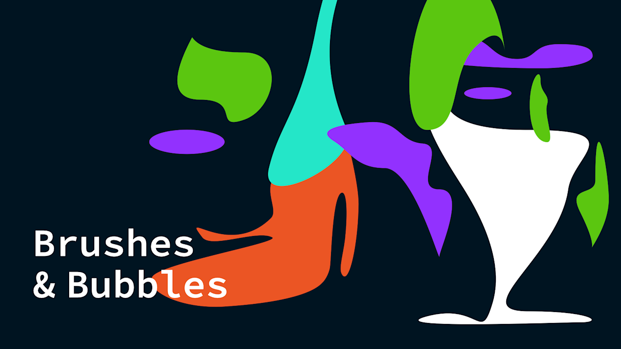 a colorful abstract art painting with the headline "brushes and bubbles"