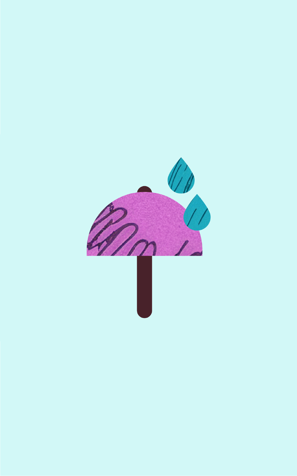 Spot illustration of umbrella with drops and light aqua background
