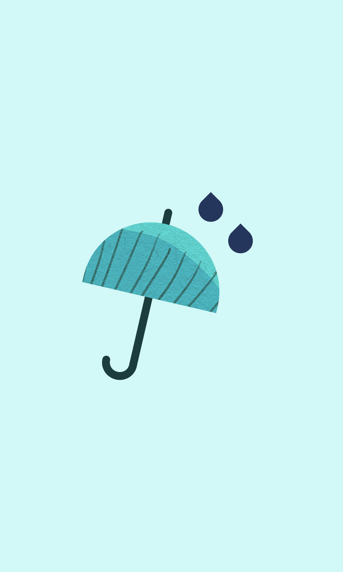 Spot illustration of umbrella with drops and light aqua background
