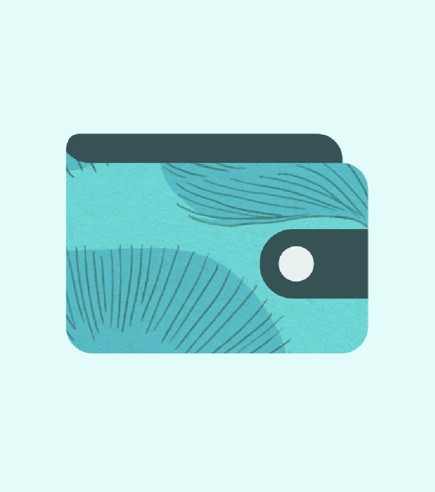 Icon of a wallet in aqua and dark green