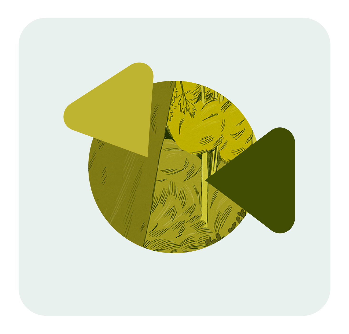 Green circular graph with two triangles floating on top