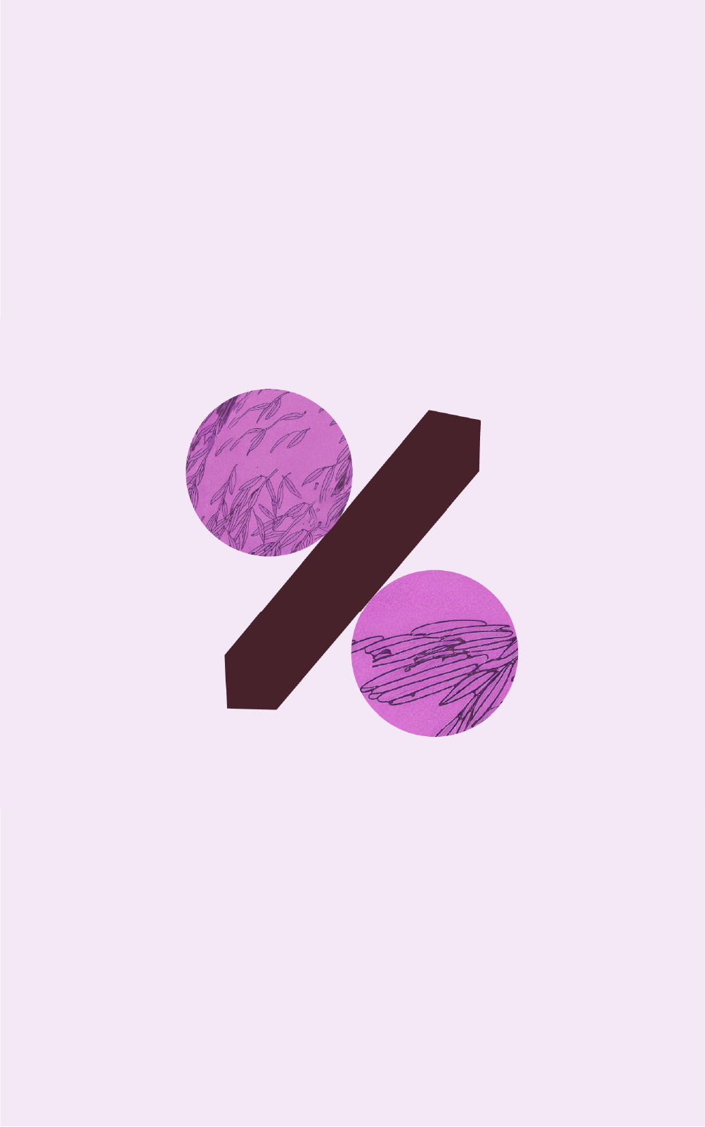 Spot illustration of a percentage sign in pink and a light pink background