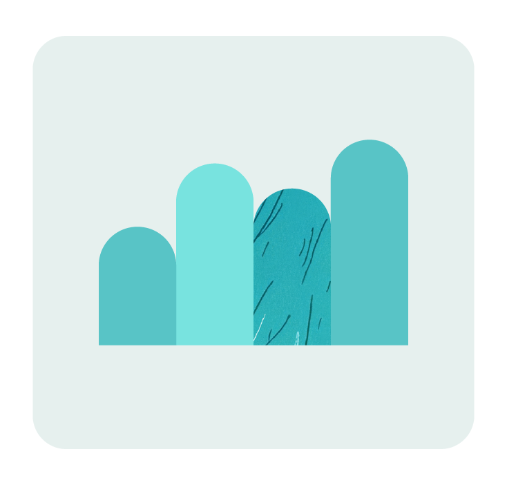 Icon of aqua and blue bar chart bars