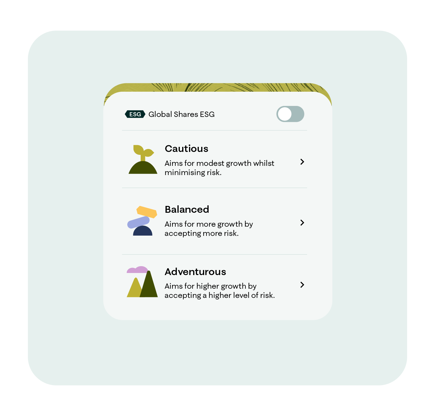 UI screen showing starting investment choices