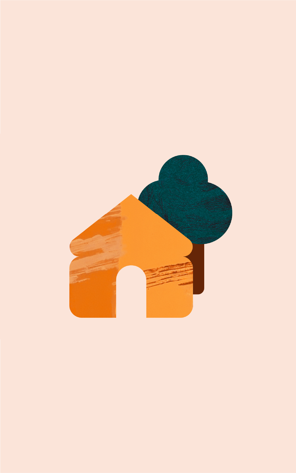 Orange house illustration with tree.