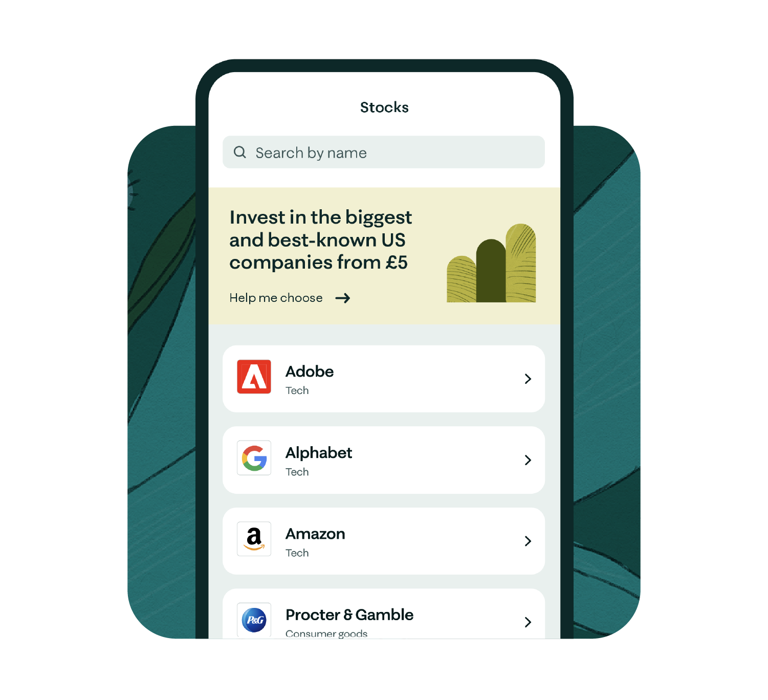 UI card with US stock options