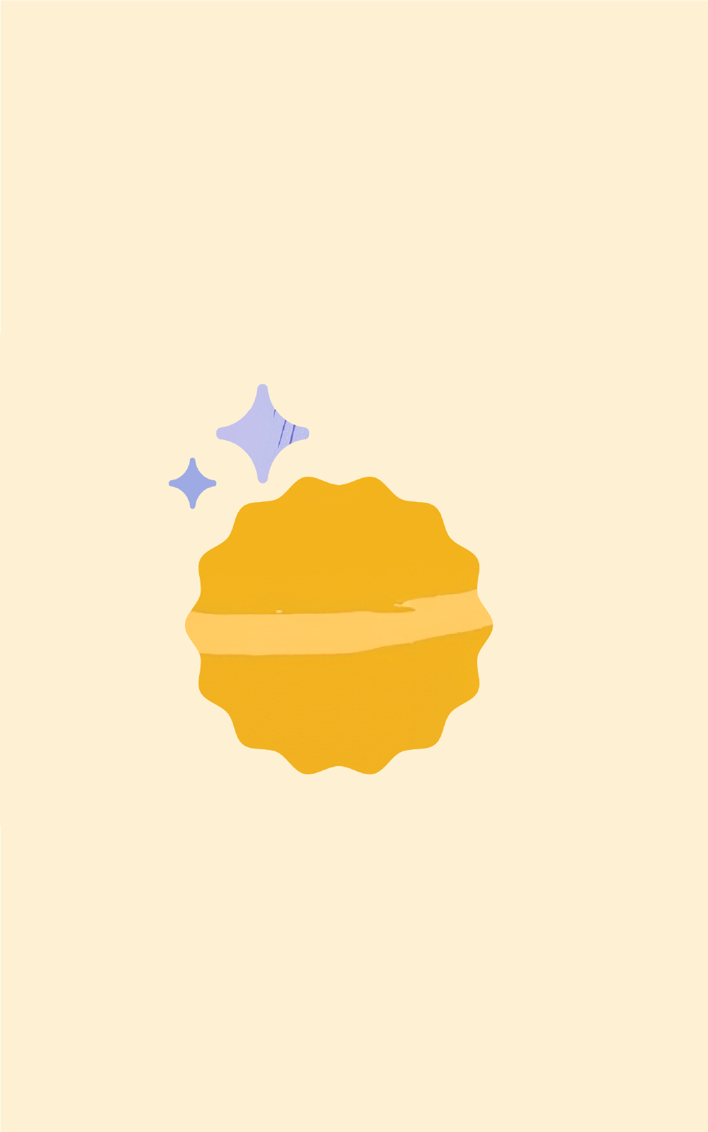 Illustration of badge in yellow with two purple stars