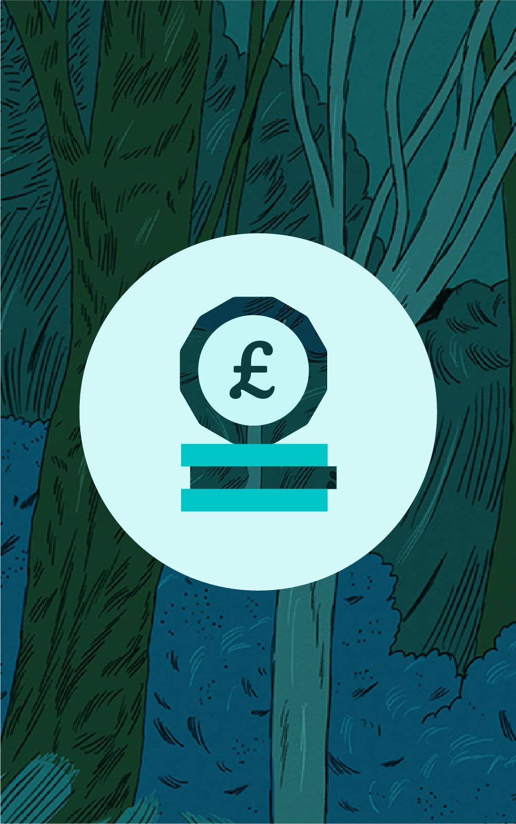 Coin icon with a pound symbol on a dark green texture