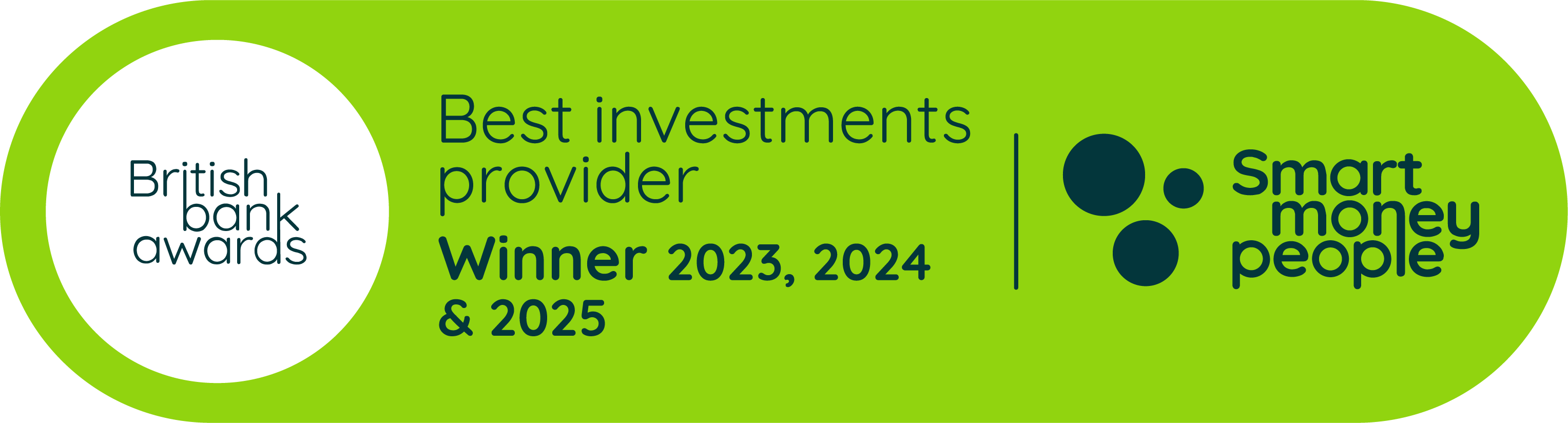 British bank awards, Best investments provider Winner 2023, 2024 & 2025, Smart money people