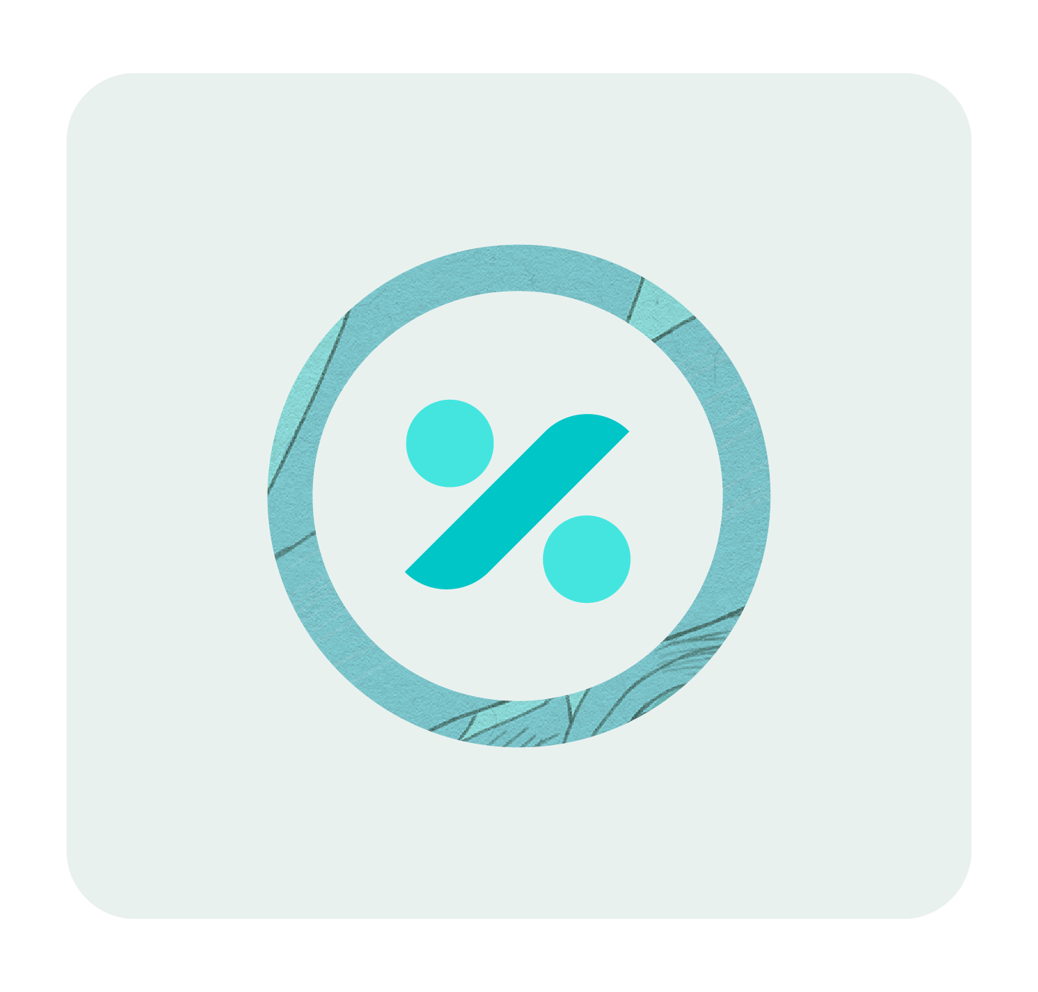 Circle icon with a turquoise percent-like symbol.