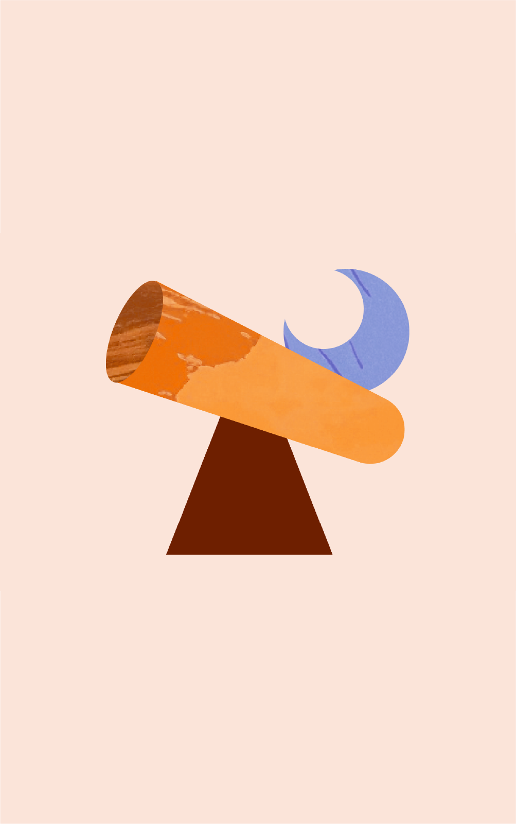 Illustration of telescope in orange with a purple half moon