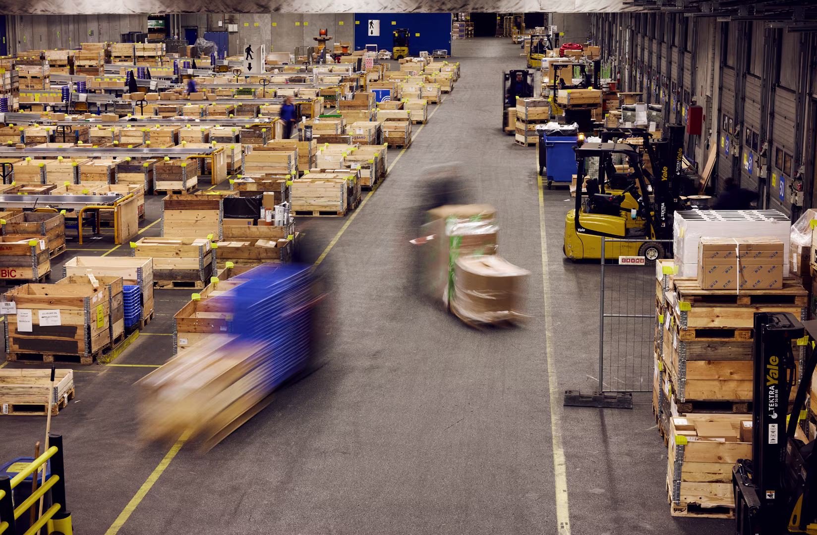 Warehouse forklifts and activity