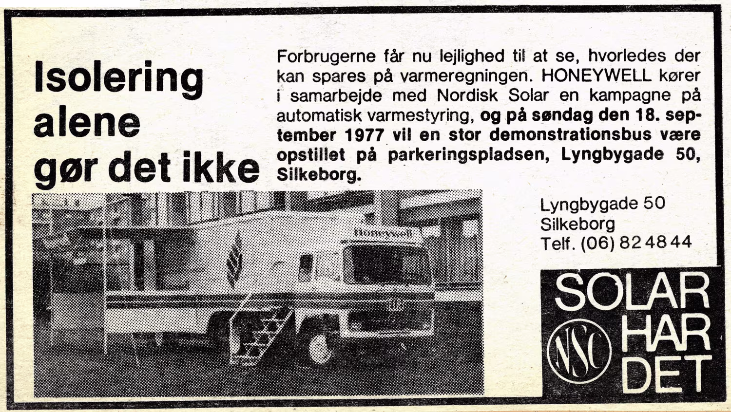 Ad for automated heating showcased in the special demonstration bus. From 1977.