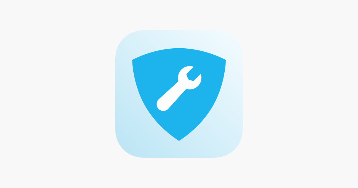 Het pictogram van de MyEve-app toont een blauw schildpictogram met een wit moersleutelsymbool in het midden.