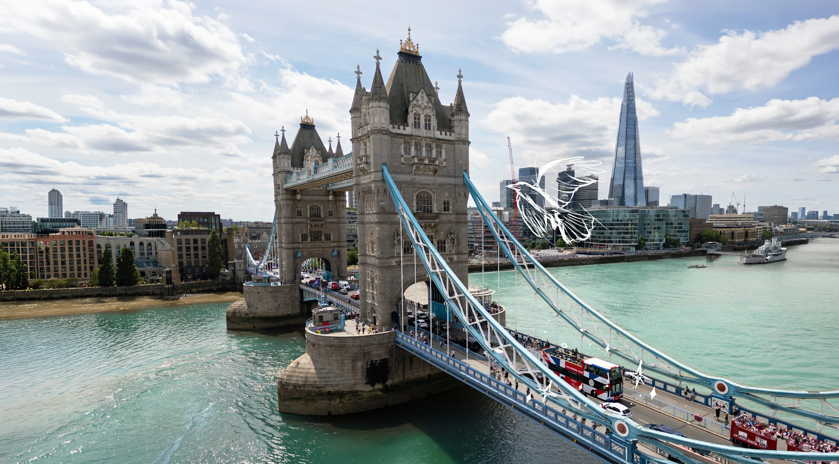 Sightseeing Bus crossing London Tower Bridge