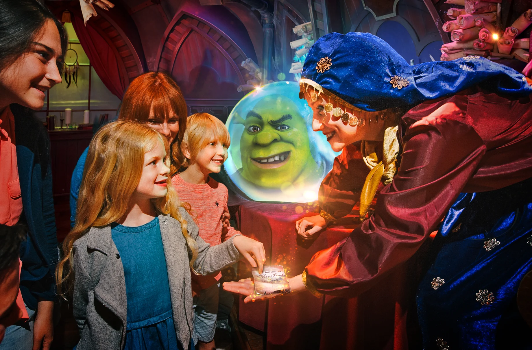 Kids visiting Shrek's Adventure attraction