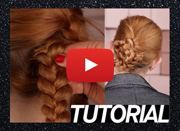 En hårtutorial som visar hur man gör en flätad knutfrisyr.