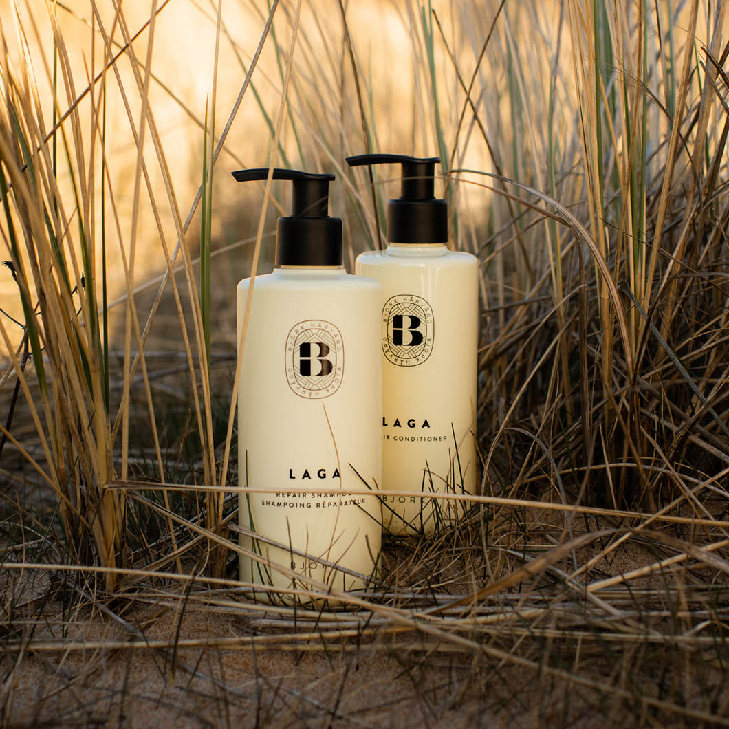 Kaksi Björk-hiustuotetta ruohikossa