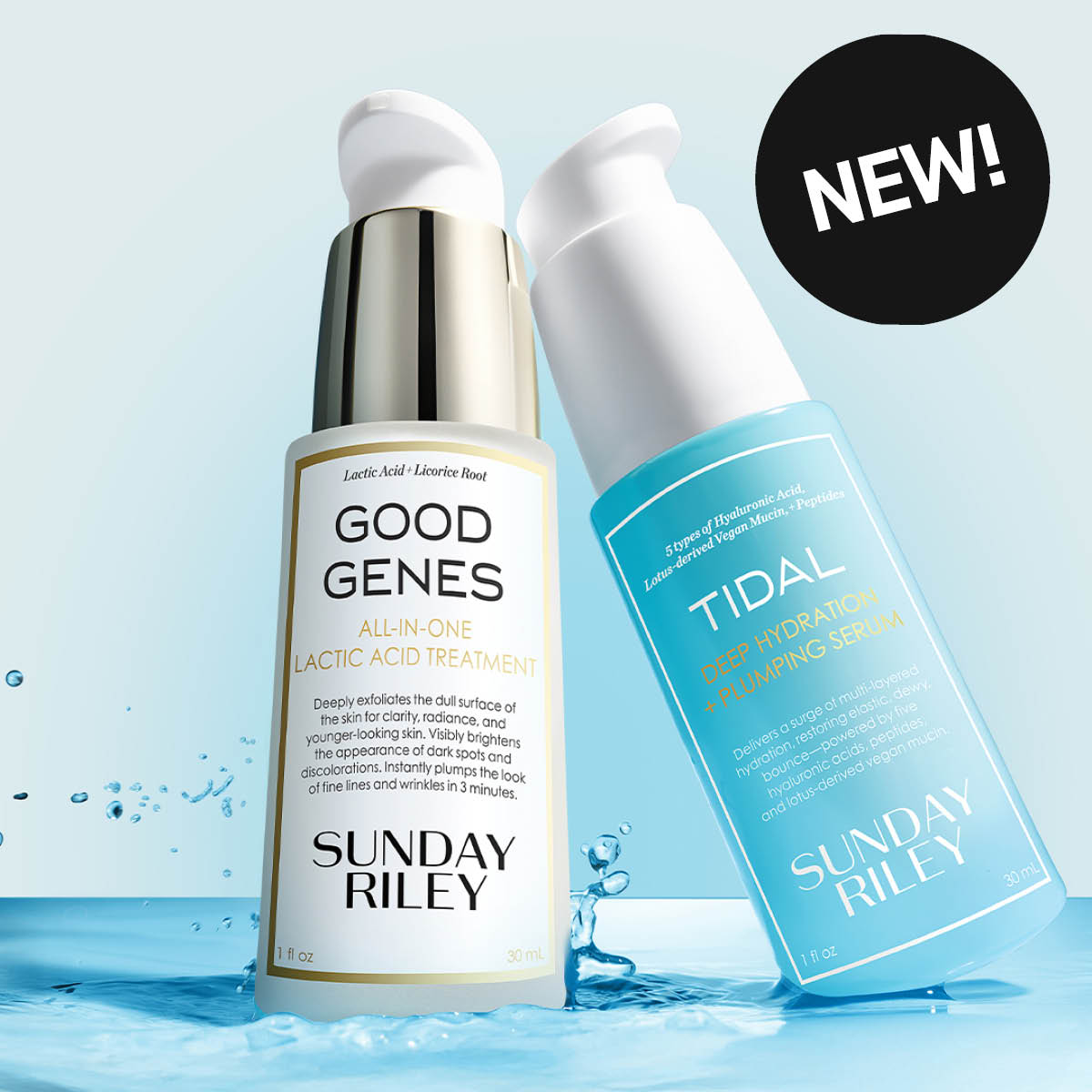 Sunday Riley Good Genes Lactic Acid Treatment ja UUSI! Tidal Plumping Serum.