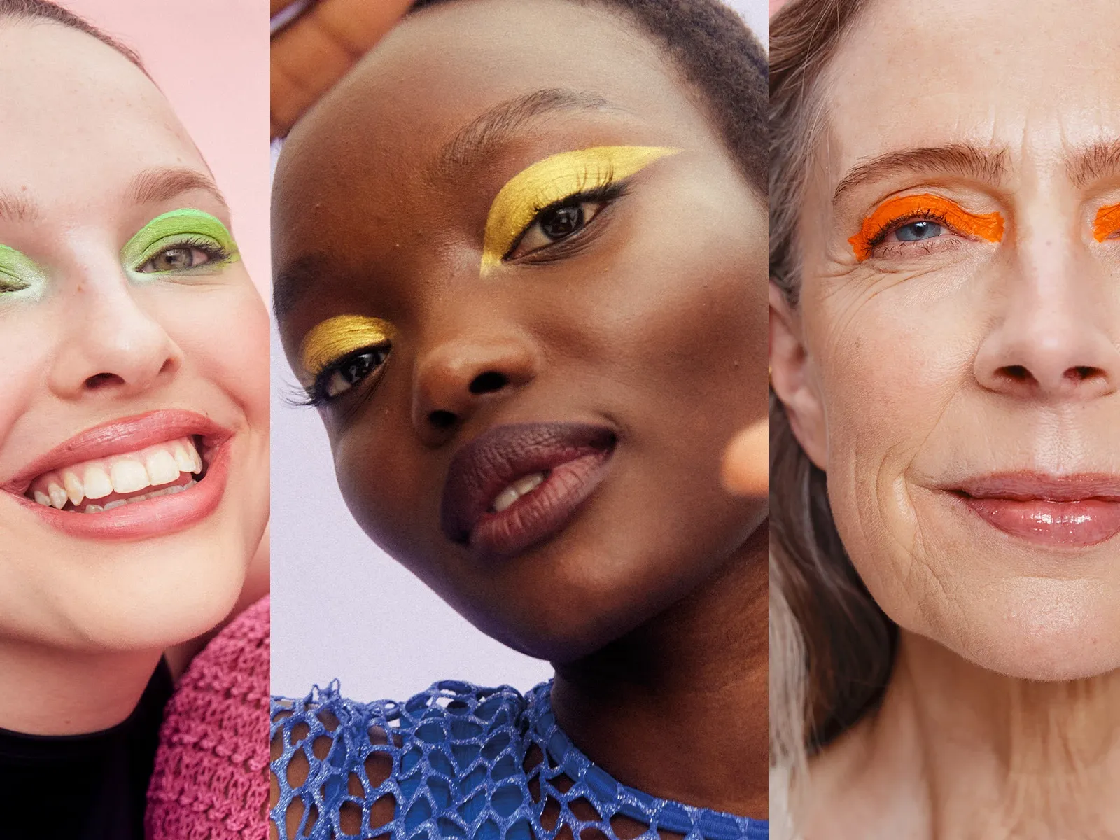 Kolme henkilöä, joilla on erilaiset vaatteet ja taustat, kaikilla kolmella on erilaiset luomivärit.